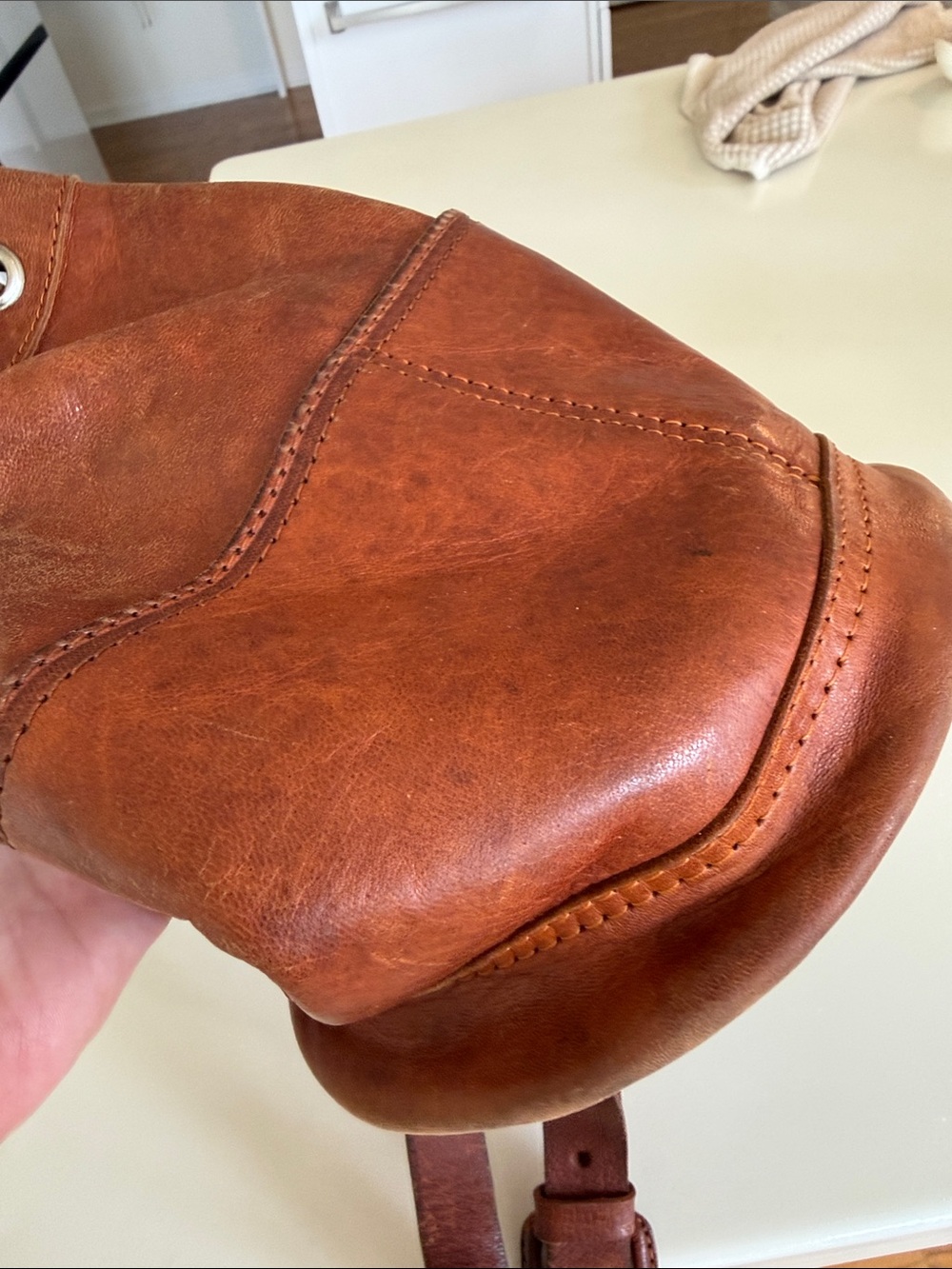 Vintage Brown Leather Drawstring Backpack - Picture 13 of 16